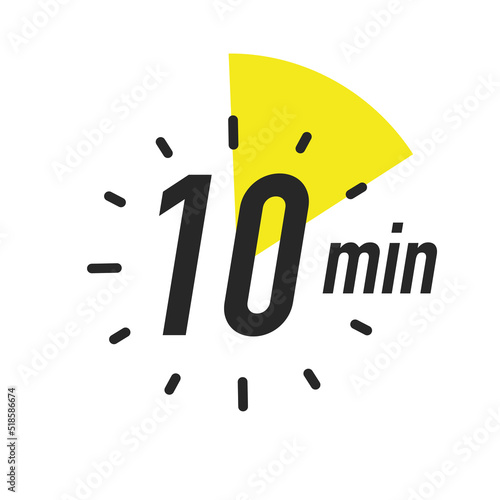 Timer 10 minutes symbol color style isolated on white background. Clock, stopwatch, cooking time label. Vector 10 eps