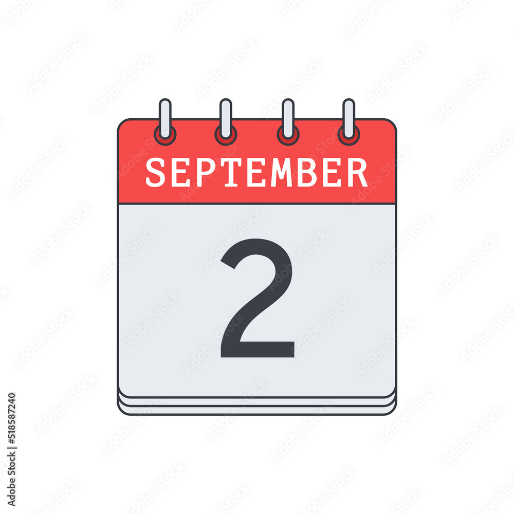 September 2. Calendar icon. Vector illustration, flat design. . September 2. Calendar icon. Vector illustration, flat design. .
