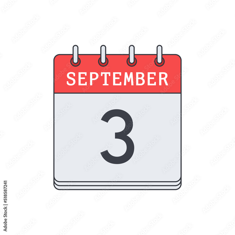 September 3. Calendar icon. Vector illustration, flat design. . September 3. Calendar icon. Vector illustration, flat design. .