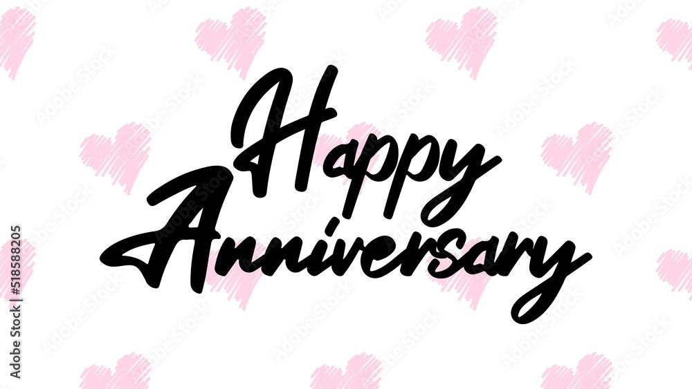 Happy Anniversary writing with heart background, colorful, cheerfull, invitation card, celebration banner