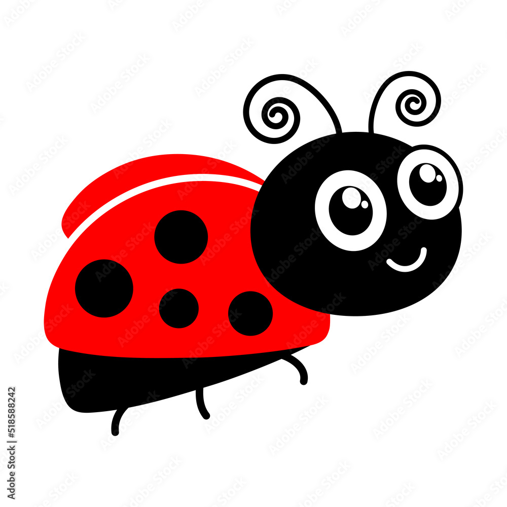 Fototapeta premium Ladybug cute character. Little red ladybird. Vector isolated on white. 