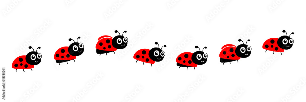 Fototapeta premium Ladybugs line icon group. Cute ladybirds set. Vector illustration isolated on white. 