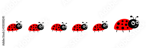 Ladybug flying family set. Ladybird parent and children. Vector illustration isolated on white.