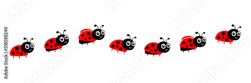 Ladybugs line icon group. Cute ladybirds set. Vector illustration isolated on white. 