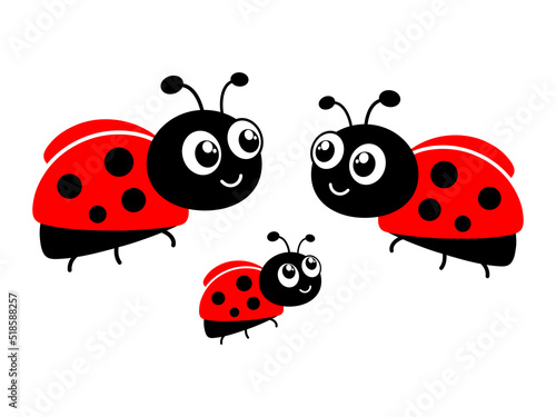 Ladybug family set. Ladybirds parents and child. Vector illustration isolated on white.