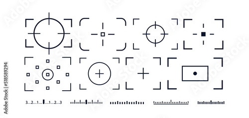 Camera frame viewfinder vector icon set isolated on white background for screen photography frame for video, snapshot photography, focusing screen. Target, goal sign. Vector 10 eps