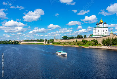 View of the Velikaya River and the Pskov Kremlin (Krom), Pskov, Russia