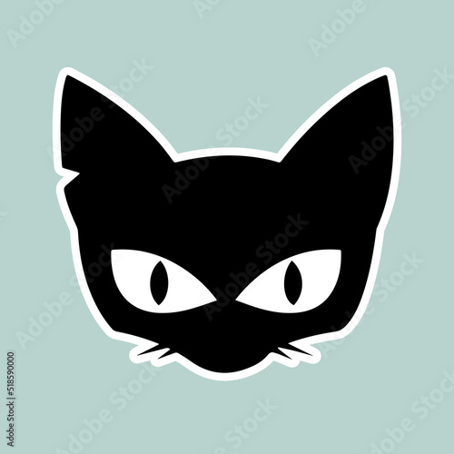 Black stray cat as sticker for web design. Dark kitten as sticker for design websites, clothes, accessories, logos, signs, icons, applications or social network communication. 
