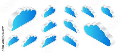 Set of clouds in isometric left and right style. Vector illustration