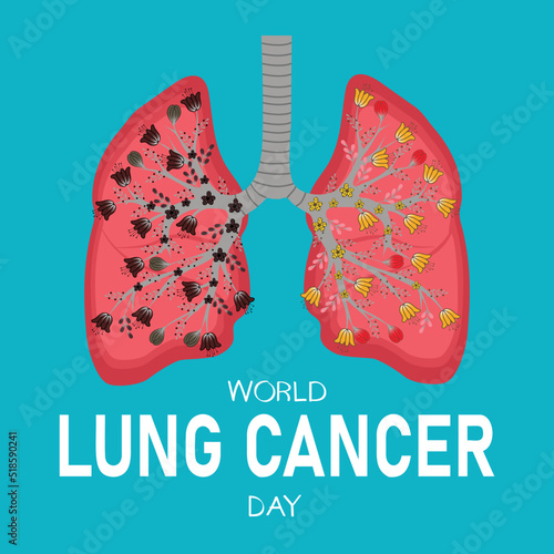 World Lung Cancer Day poster. Lungs with dark and bright flowers. Vector illustration.