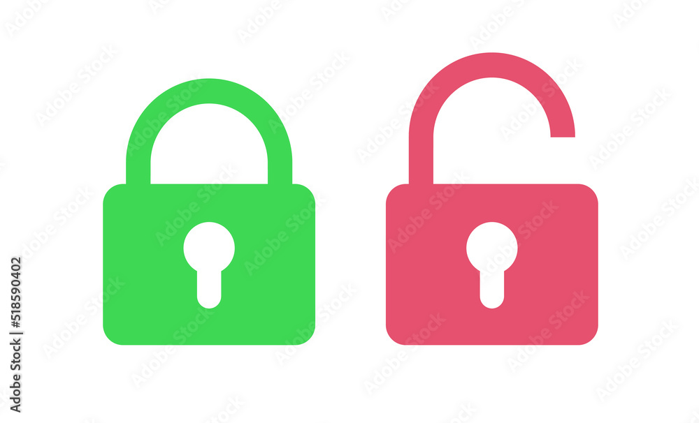 Lock and unlock icon set flat color style isolated on white background. Protection icon vector. 10 eps Lock and unlock icon set flat color style isolated on white background. Protection icon vector. 10 eps