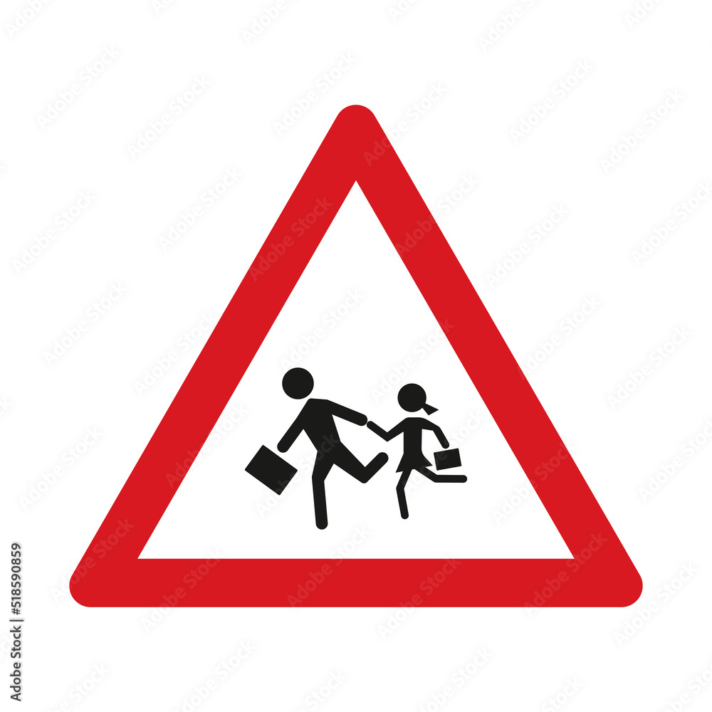 Traffic sign school children crossing.Traffic sign isolated on white background. Vector illustration. Traffic sign school children crossing.Traffic sign isolated on white background. Vector illustration.