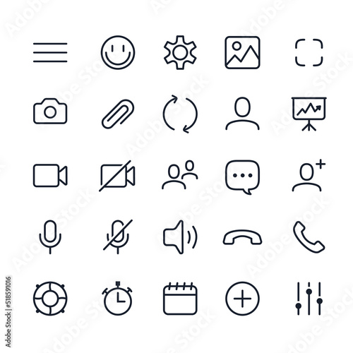 Videocall icon vector line set. UI interface video call. Illustation 10 eps