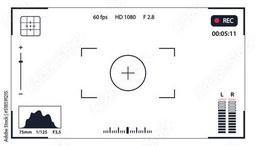 Viewfinder vector template- record frame isolated on transparent background. Night camera military viewfinder overlay. Screen photography frame for video, snapshot photography, focusing screen. 10 eps