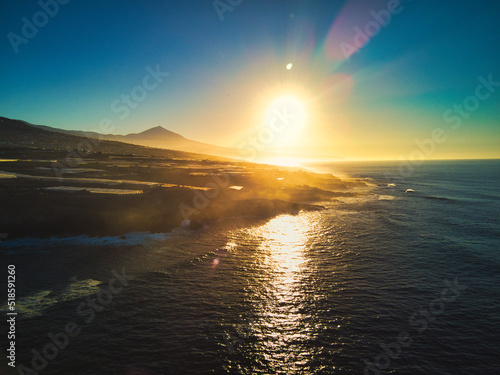 Tenerife island sunset from a drone s eye view