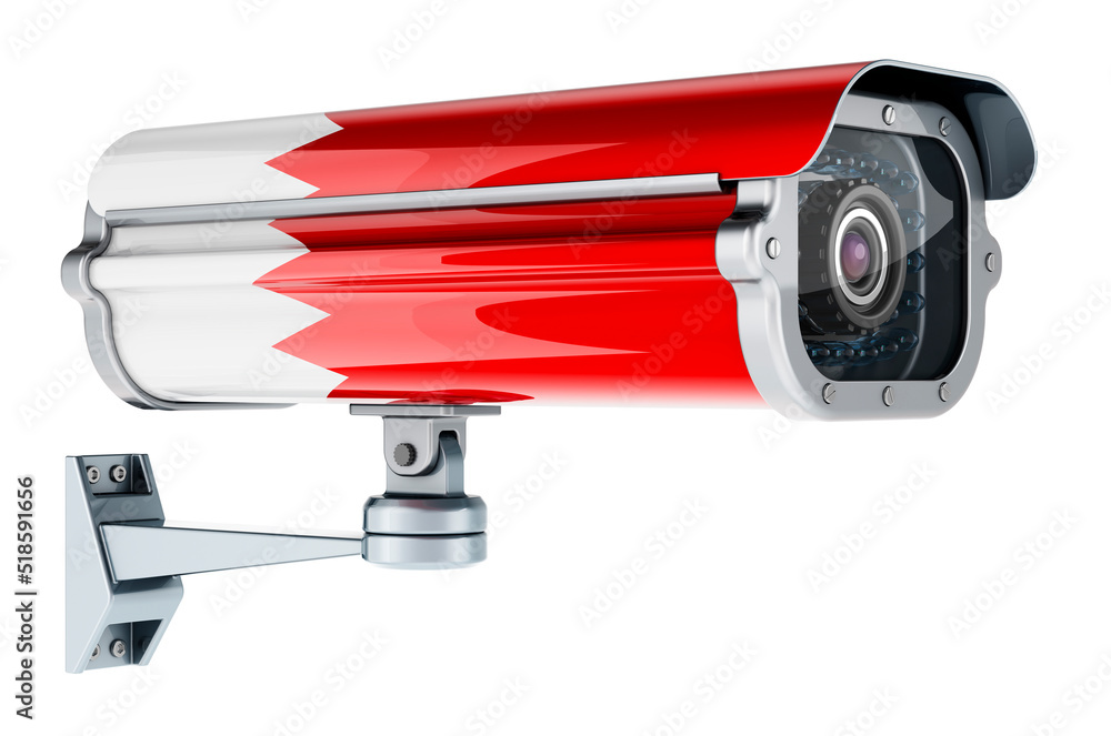 Surveillance camera with Bahraini flag. 3D rendering Surveillance camera with Bahraini flag. 3D rendering