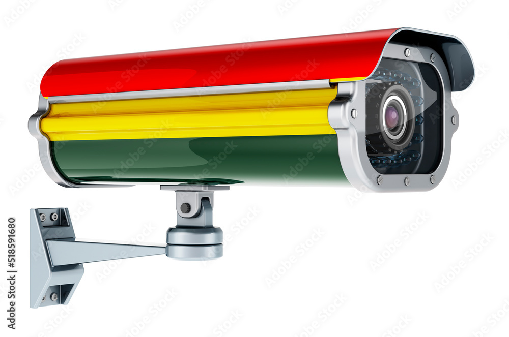 Surveillance camera with Bolivian flag. 3D rendering Surveillance camera with Bolivian flag. 3D rendering