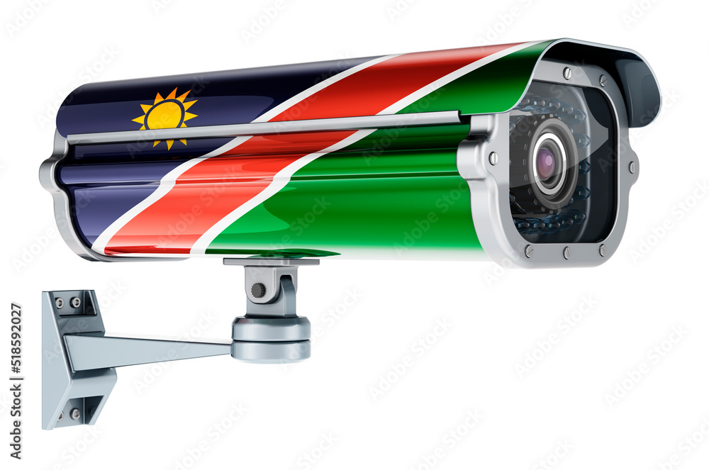 Surveillance camera with Namibian flag. 3D rendering Surveillance camera with Namibian flag. 3D rendering