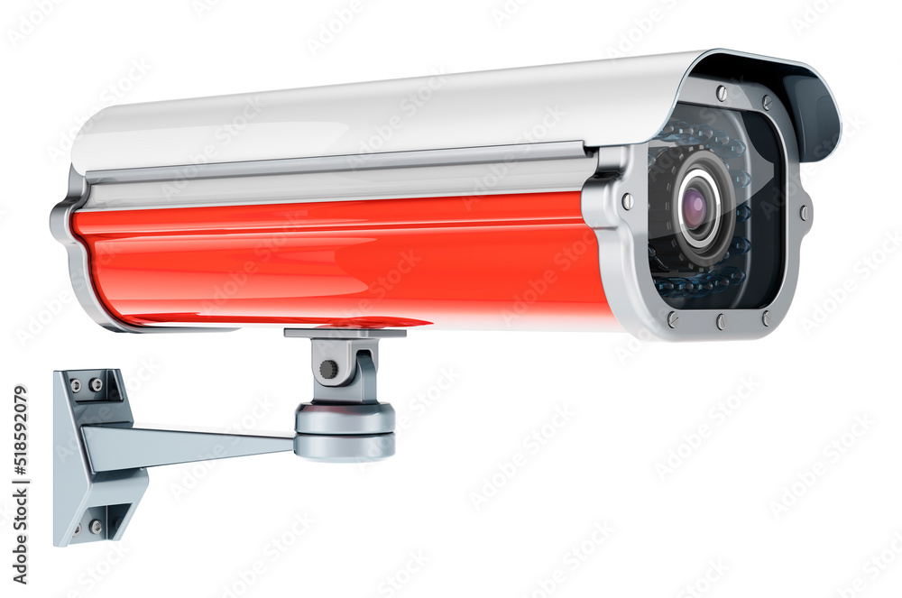 Surveillance camera with Polish flag. 3D rendering Surveillance camera with Polish flag. 3D rendering