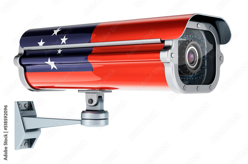 Surveillance camera with Samoan flag. 3D rendering Surveillance camera with Samoan flag. 3D rendering