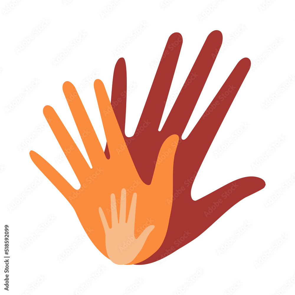 The hands of a family of parents and a child are located on a white background. Loving hands together. Vector. The hands of a family of parents and a child are located on a white background. Loving hands together. Vector.