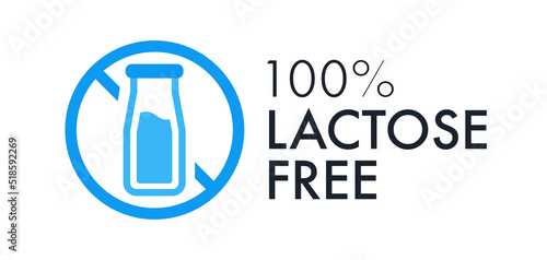 Lactose free label isolated on white background for cafe menu, restaurant, t shirt, healthy food icon, natural organic nutrition tag, product package template, vegan product. Vector Illustration 10