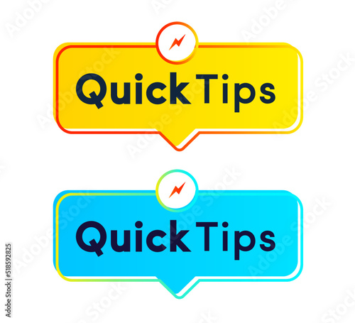 Quick tips sticker vector set modern style for tooltip badge, solution and advice banner, helpful tricks, useful information label, education tag, hint, new knowledge and study practice.10 eps
