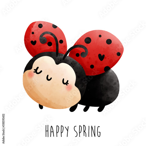 happy spring with ladybug. Vector illustration