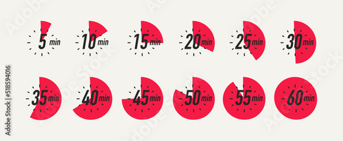 Timer simbol vector set isolated on white background. Clock, stopwatch, cooking time label. EPS 10