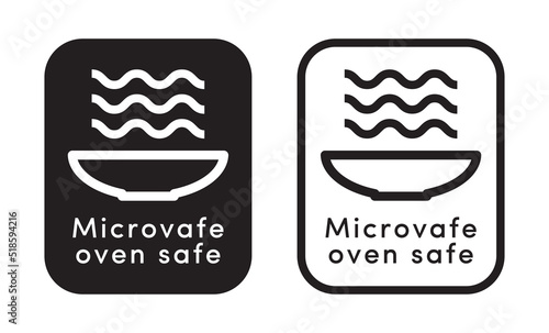 Microwave oven safe with dish icon vector set line style information sign for cooking, suitability of plastic utensils for safe heating. Vector 10 eps
