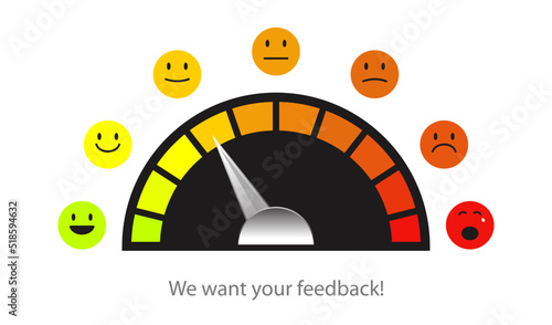 Feedback scale emoji concept illustration, satisfaction rating level, review and evaluation of service or good, pain measurement scale. Vector 10 eps