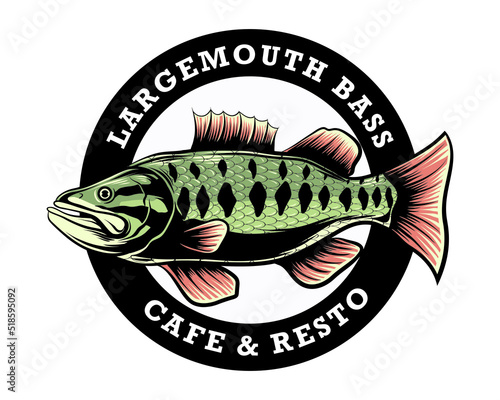 largemouth bass cafe and resto emblem style logo vector