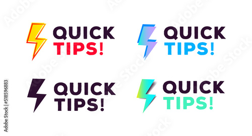 Quick tips sticker set modern style for tooltip badge, solution and advice banner, helpful tricks, useful information label, education tag, hint, new knowledge and study practice. Vector 10 eps