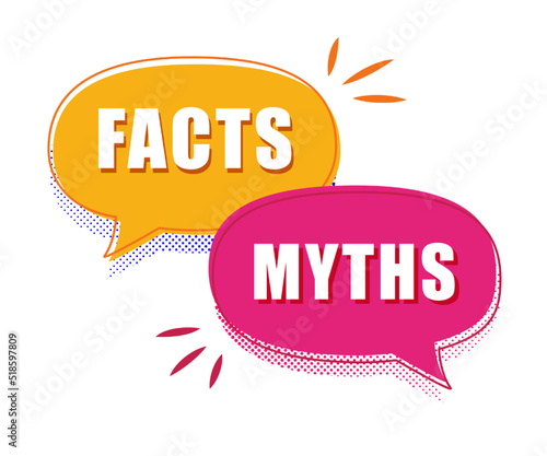Facts vs myths speech bubble concept illustration cartoon trendy modern. Fact-checking or easy compare evidence. Vector 10 eps