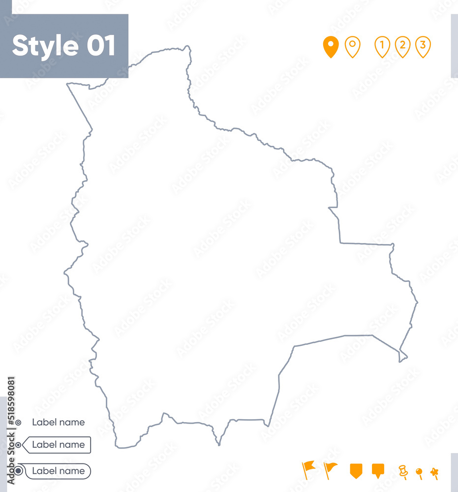 Fototapeta premium Bolivia - stroke map isolated on white background. Outline map. Vector map