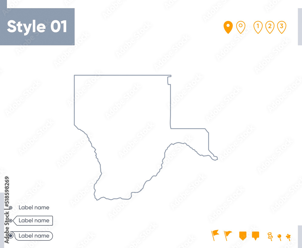 Kgalagadi, Botswana - stroke map isolated on white background. Outline map. Vector map Kgalagadi, Botswana - stroke map isolated on white background. Outline map. Vector map