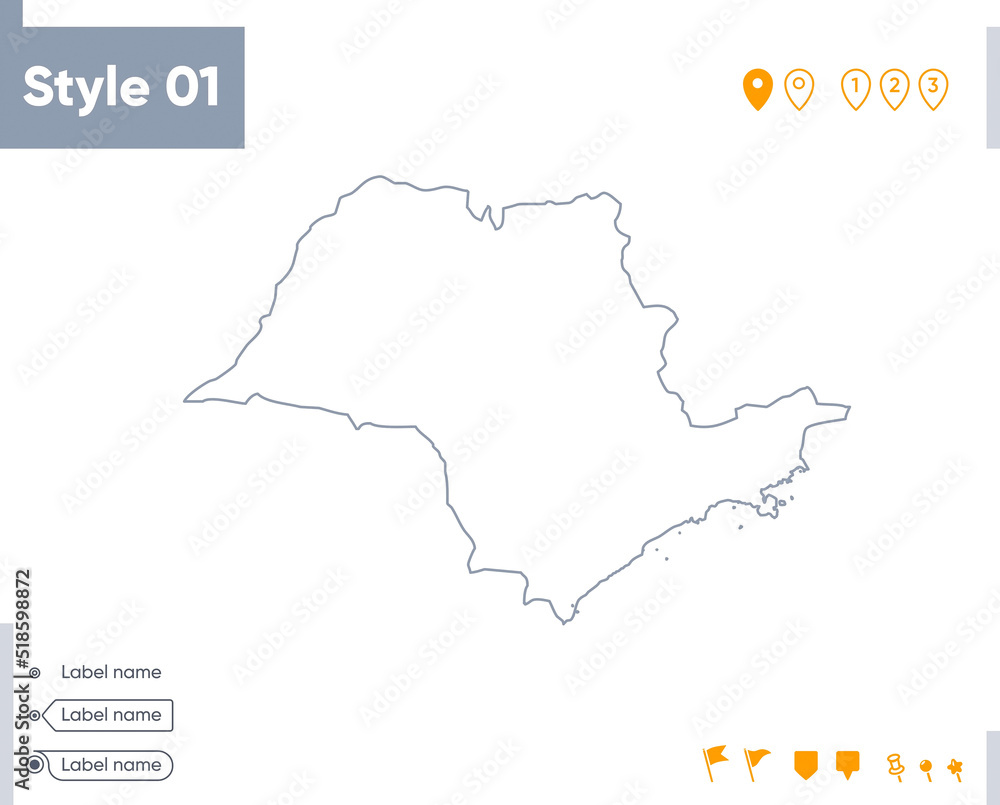 Fototapeta premium Sao Paulo, Brazil - stroke map isolated on white background. Outline map. Vector map