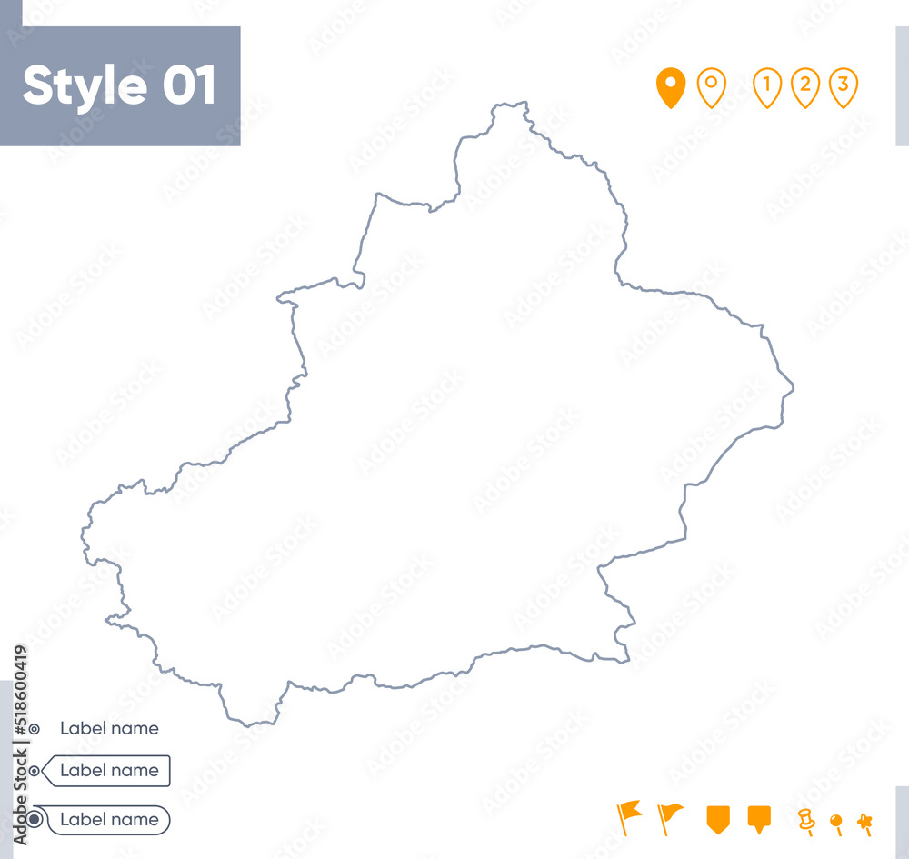 Obraz premium Xinjiang, China - stroke map isolated on white background. Outline map. Vector map