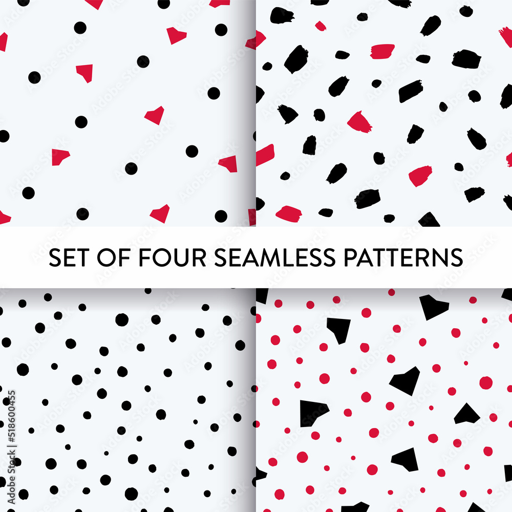 Cutout shape, heart and hand painted dot pattern set in black, red colors. Vector illustration. Simple cute childish pattern collection for scrapbooking, greeting card, fashion, wallpaper. Printable. Cutout shape, heart and hand painted dot pattern set in black, red colors. Vector illustration. Simple cute childish pattern collection for scrapbooking, greeting card, fashion, wallpaper. Printable.