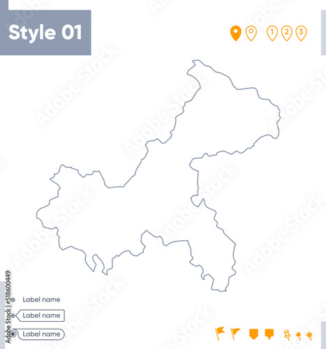 Chongqing, China - stroke map isolated on white background. Outline map. Vector map