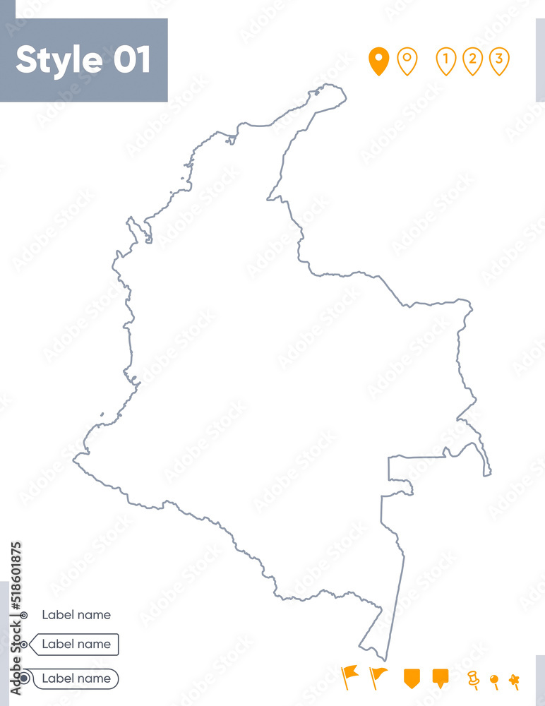 Colombia - stroke map isolated on white background. Outline map. Vector map