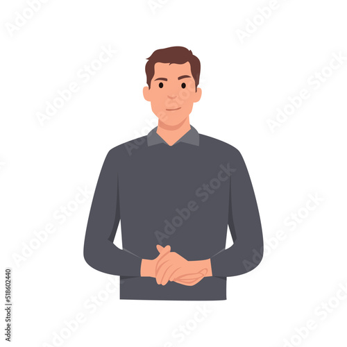 Young man bad with smirk on his face. Flat vector illustration isolated on white background