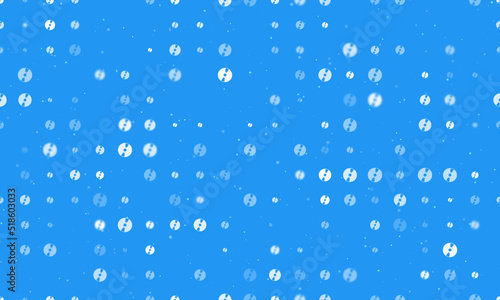 Seamless background pattern of evenly spaced white cd symbols of different sizes and opacity. Vector illustration on blue background with stars