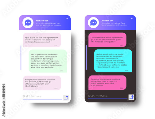 Online bot chat windows for website and mobile application isolated on white background. Social communication chatting. Group text messaging app. Vector 10 eps