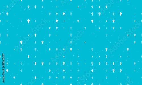 Seamless background pattern of evenly spaced white ice cream balls symbols of different sizes and opacity. Vector illustration on cyan background with stars