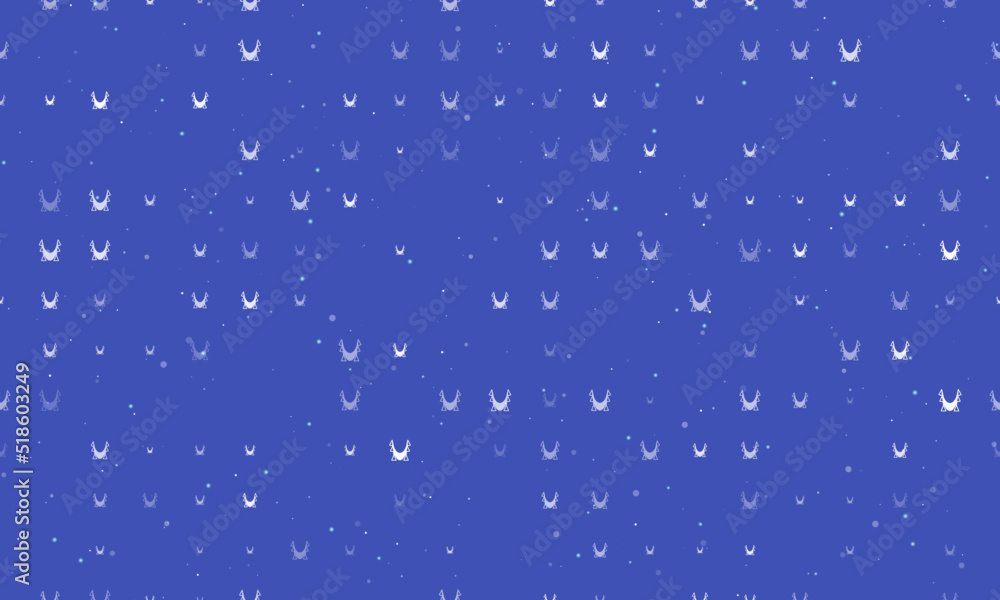 Seamless background pattern of evenly spaced white yoga hammock symbols of different sizes and opacity. Vector illustration on indigo background with stars Seamless background pattern of evenly spaced white yoga hammock symbols of different sizes and opacity. Vector illustration on indigo background with stars