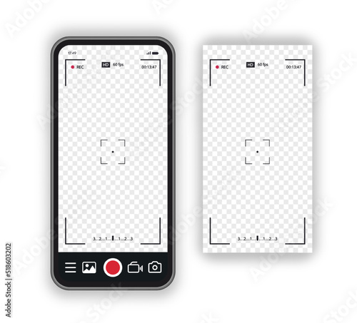 Mobile phone with record frame camera concept. Viewfinder template. Screen photography frame for video, snapshot photography, focusing screen. Cinematic view. Vector 10 eps