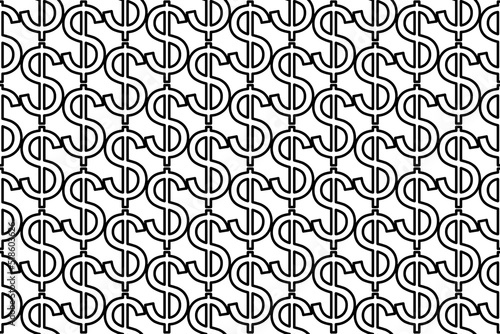 Seamless pattern completely filled with outlines of dollar symbols. Elements are evenly spaced. Vector illustration on white background