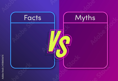 Facts vs myths neon style concept illustration. Fact-checking or easy compare evidence. Concept illustration Vector 10 eps