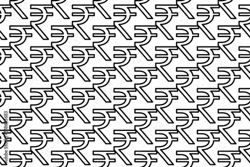Seamless pattern completely filled with outlines of indian rupee symbols. Elements are evenly spaced. Vector illustration on white background